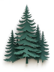 Obraz premium Paper cut of a tree, in a pine green color, on a white background