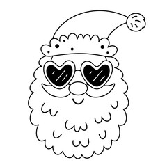 Black and white retro groovy Santa Claus clipart. Santa doodle. Cute Christmas character. Hand draw vector illustration in flat style