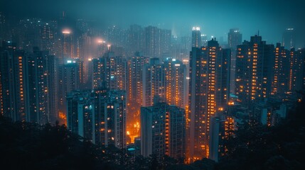 Fototapeta premium Dystopian city with crumbling slums contrasting a futuristic wealthy skyline, concept of contrasts