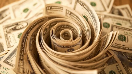 Spiral of financial symbols growing outward from a single point, compounding returns, wealth strategy