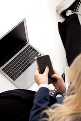 Businesswoman Typing on Laptop – Professional Office Workspace