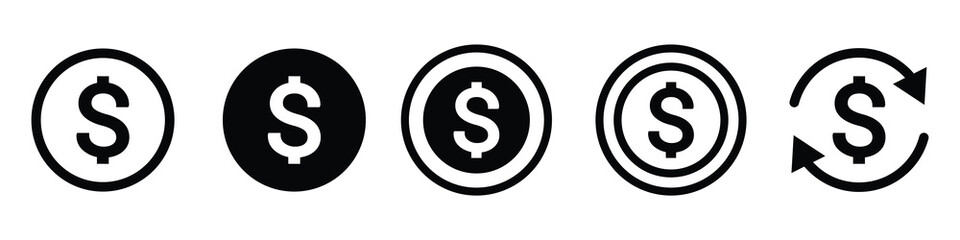 Dollar icon symbol currency black sign.  Money Web Sign. Profit Cash Vector. money transfer icon, Coin flat icon. refund money vector.