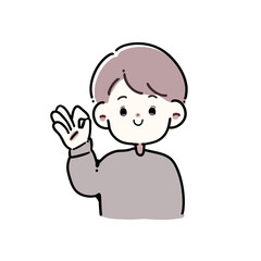 笑顔でOKサインを出す男性のイラスト