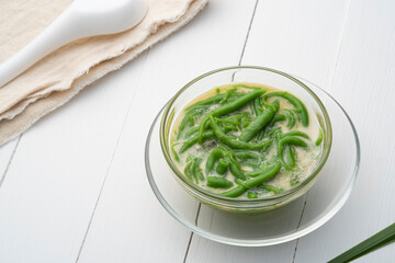 Lod chong,Thai dessert made from flour in palm sugar syrup and coconut milk