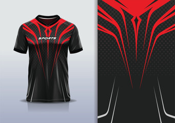 Sport jersey design template mockup curve and diamond line for racing, running, esports, red black color