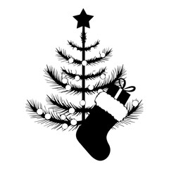 Merry Christmas with tree and gift vector illustration.