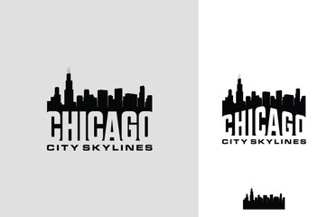 Lettering Chicago with City Building Skylines Urban Cityscape Silhouette logo design