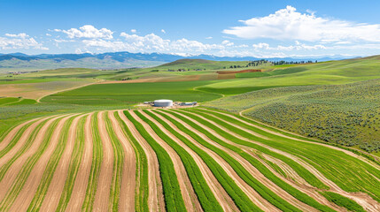 Color depicting agricultural landscape during daytime - under blue sky