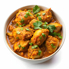 A bowl of chicken karahi, a flavorful Pakistani dish with tender chicken
