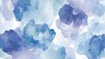 A modern seamless wallpaper with abstract watercolor shapes in soft, flowing hues of blue and purple, adding a calm and artistic touch to bedrooms or creative spaces