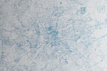Map of the streets of Dortmund (Germany) made with blue lines on white paper. 3d render,...