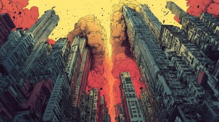 Fototapeta premium Wealth and poverty contrast, futuristic dystopian cityscape