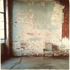 Weathered Vintage Chair in Abandoned Brick Room Interior
