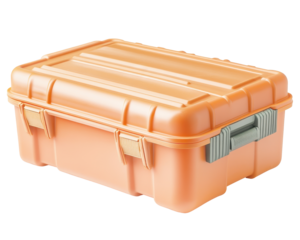 A large orange box with a green handle. transparent background