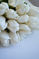 Bouquet of White Tulips on Table