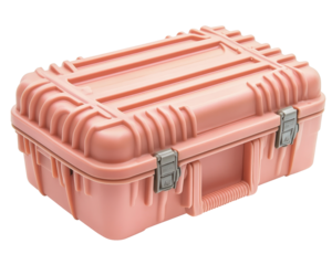 A pink case with a silver handle. transparent background