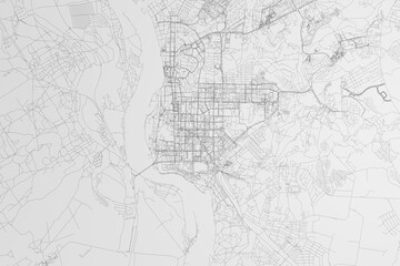 Map of the streets of Tomsk (Russia) on white background. 3d render, illustration