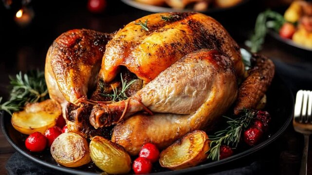 Golden Roasted Turkey with Herbs and Vegetables for a Perfect Holiday Feast : Generative AI
