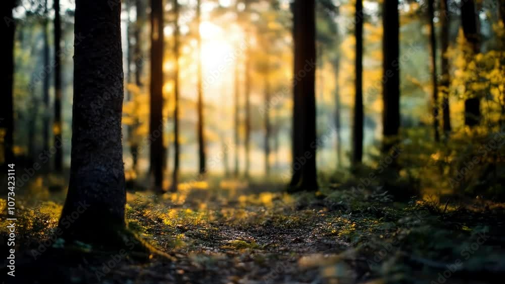 Leinwandbilder sunlight filtering through serene forest creating a tranquil and natural landscape : generative ai
