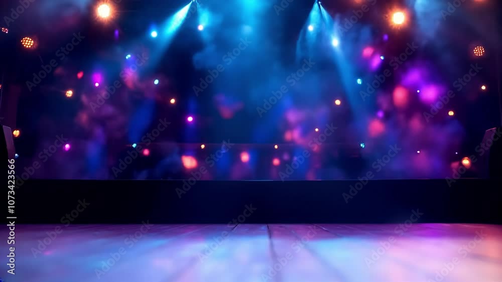 Poster vibrant colorful stage lights illuminating a dark concert atmosphere : generative ai