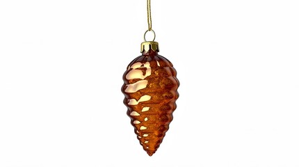 Golden Pine Cone Christmas Ornament Isolated on White Background