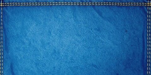 Blue jeans denim texture with realistic stitching and distressed details, material, vector