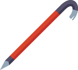 Red crowbar tool with grey handle lying isolated on white background, professional construction equipment for repair and construction works