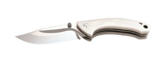 A knife with a silver blade and a wooden handle. transparent background