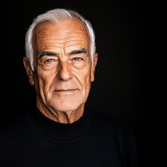 Obraz premium High-contrast portrait of elderly man, diffused studio lighting, deep wrinkles, expressive face