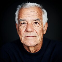 Obraz premium High-contrast portrait of elderly man, diffused studio lighting, deep wrinkles, expressive face