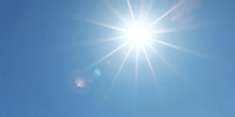 Bright vector sun with lens flare shining in a clear blue sky, lens flare, graphic design