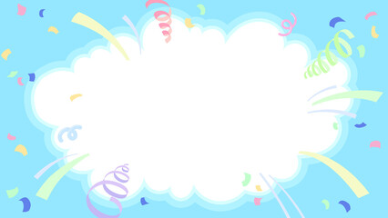 かわいい水色の弾ける雲と紙吹雪のフレーム　16：9