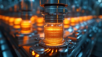 High-tech graphene battery cells being inspected by a robot.