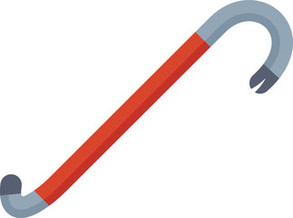 Vector illustration of a red crowbar with a metal hook end up, isolated on a white background