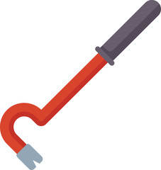 Red crowbar lying on white background, construction and diy tool, flat vector illustration