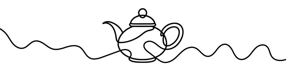 Minimalist continuous line drawing of teapot, symbolizing simplicity and elegance in tea culture