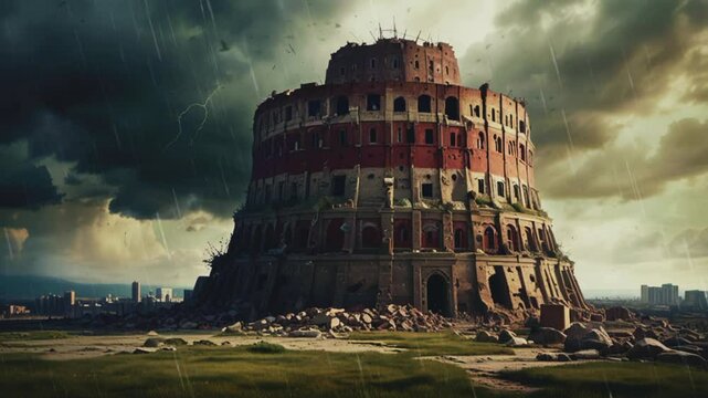View of the tower of babel, seamless 4K looping virtual video animation background