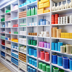 A medical supply store featuring shelves filled with colorful products.