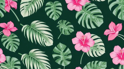 seamless pattern with flowers and leaves