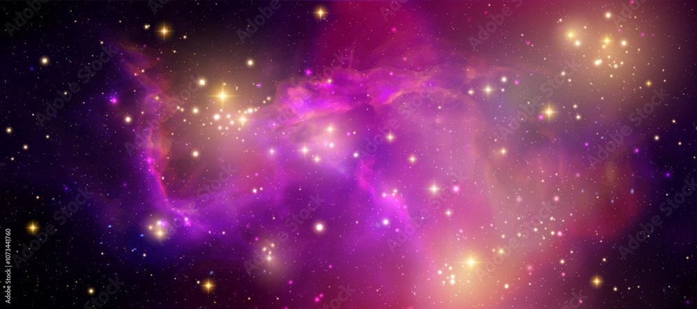 Sticker space vector background with realistic nebula and shining stars. magic colorful galaxy with stardust