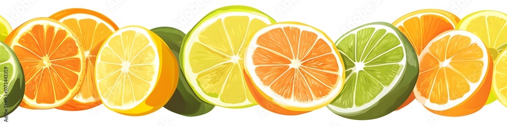 Poster a collection of citrus fruits including oranges, lemons, and limes, each sliced to show vibrant pulp