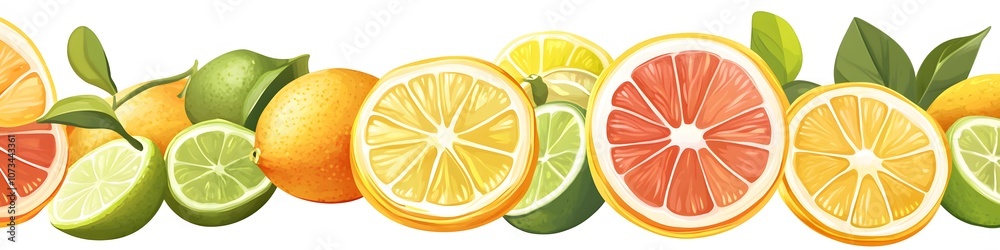 Poster a collection of citrus fruits including oranges, lemons, and limes, each sliced to show vibrant pulp