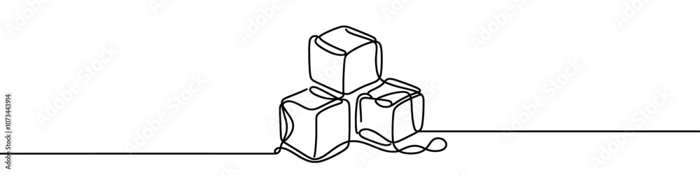 Wall mural continuous line drawing of three ice cubes melting on a surface. vector illustration.