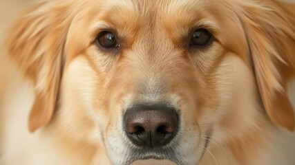 Close up of a majestic golden retriever with fluffy fur and shining eyes, close up, golden retriever