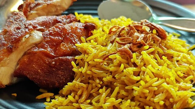 Indian Dish, Chicken Biryani with Basmati Rice.

