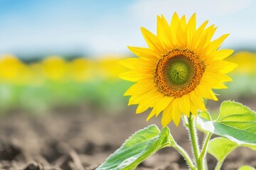 Sunflower Thriving in Rich Soil, Reaching for Sunlight in a Vibrant Field on a Sunny Day