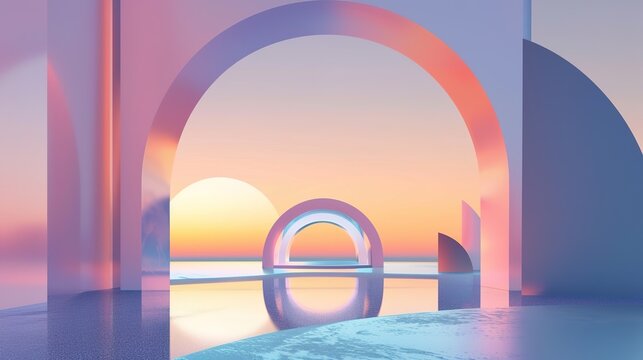 Geometric Arch Fantasy Background - a stunning and imaginative visual. The geometric arch design creates a dreamlike atmosphere, inviting exploration and creativity.