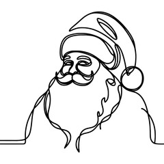 Continuous line drawing of face of Santa Claus. One line drawing of a face of Santa Claus. Vector illustration.
