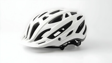 White bicycle helmet with black accents isolated on white background.