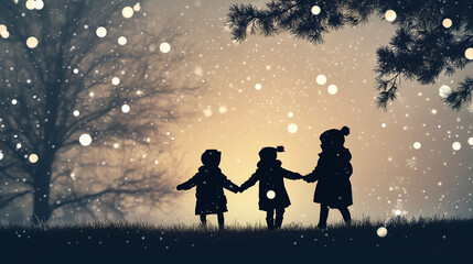 children day background kids silhouette happy and playing